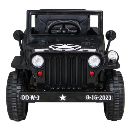 JOKO Elektrické autíčko Jeep Vojenský Retro Military 4x4, kožené sedadlo, penové kolesá, čierne