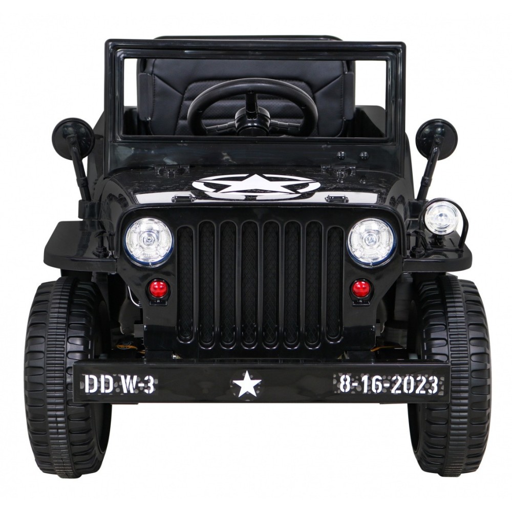 JOKO Elektrické autíčko Jeep Vojenský Retro Military 4x4, kožené sedadlo, penové kolesá, čierne