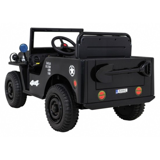 JOKO Elektrické autíčko Jeep Vojenský Retro Military 4x4, kožené sedadlo, penové kolesá, čierne