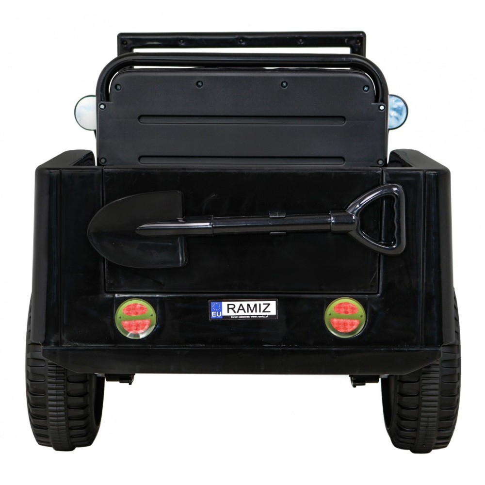 JOKO Elektrické autíčko Jeep Vojenský Retro Military 4x4, kožené sedadlo, penové kolesá, čierne