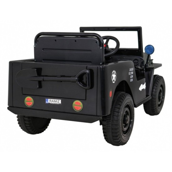 JOKO Elektrické autíčko Jeep Vojenský Retro Military 4x4, kožené sedadlo, penové kolesá, čierne
