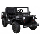 JOKO Elektrické autíčko Jeep Vojenský Retro Military 4x4, kožené sedadlo, penové kolesá, čierne