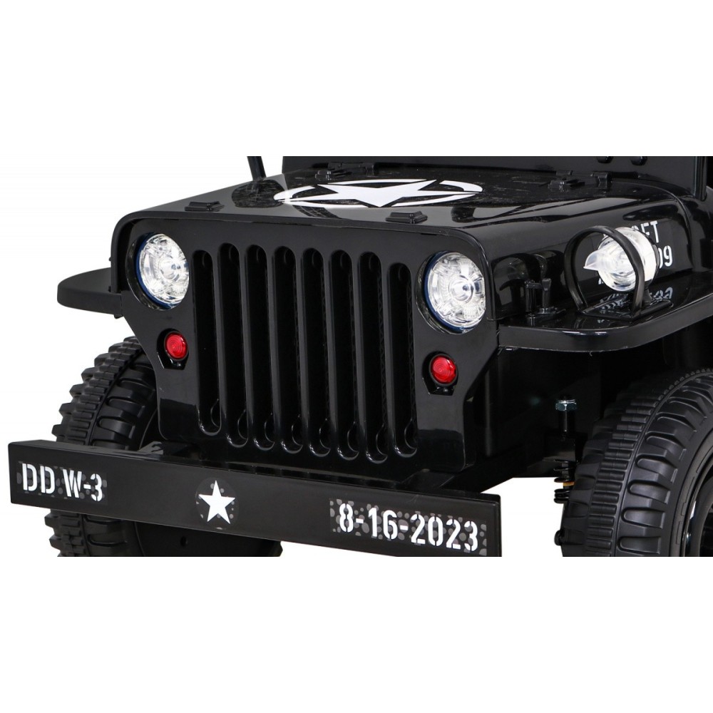 JOKO Elektrické autíčko Jeep Vojenský Retro Military 4x4, kožené sedadlo, penové kolesá, čierne