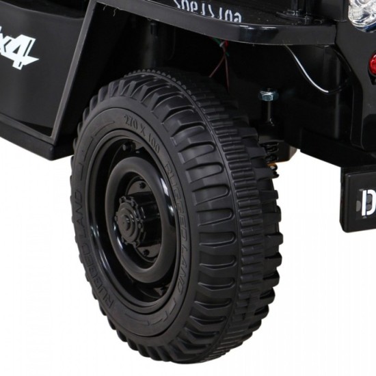 JOKO Elektrické autíčko Jeep Vojenský Retro Military 4x4, kožené sedadlo, penové kolesá, čierne