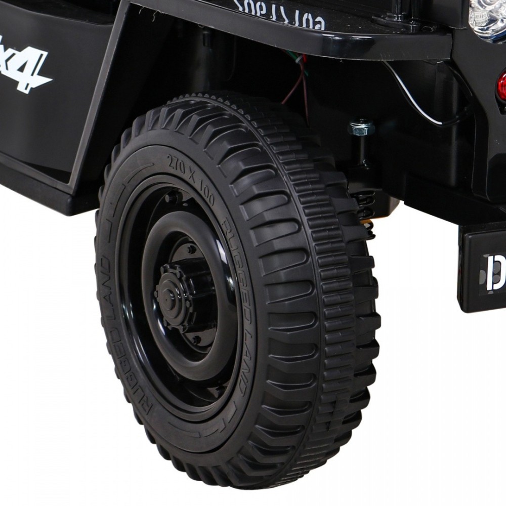 JOKO Elektrické autíčko Jeep Vojenský Retro Military 4x4, kožené sedadlo, penové kolesá, čierne