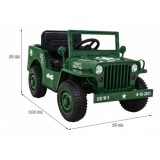JOKO Elektrické autíčko Jeep Vojenský Retro Military 4x4, kožené sedadlo, penové kolesá, zelené
