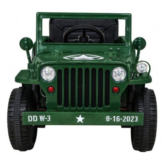 JOKO Elektrické autíčko Jeep Vojenský Retro Military 4x4, kožené sedadlo, penové kolesá, zelené