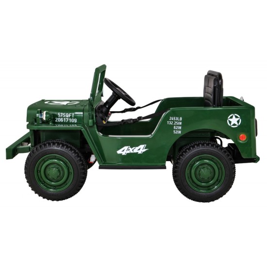 JOKO Elektrické autíčko Jeep Vojenský Retro Military 4x4, kožené sedadlo, penové kolesá, zelené
