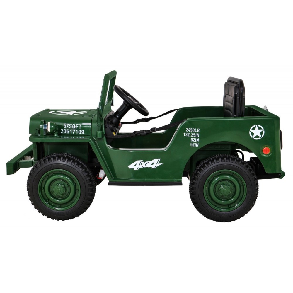 JOKO Elektrické autíčko Jeep Vojenský Retro Military 4x4, kožené sedadlo, penové kolesá, zelené