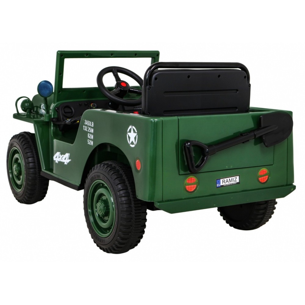 JOKO Elektrické autíčko Jeep Vojenský Retro Military 4x4, kožené sedadlo, penové kolesá, zelené