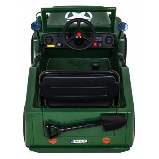 JOKO Elektrické autíčko Jeep Vojenský Retro Military 4x4, kožené sedadlo, penové kolesá, zelené