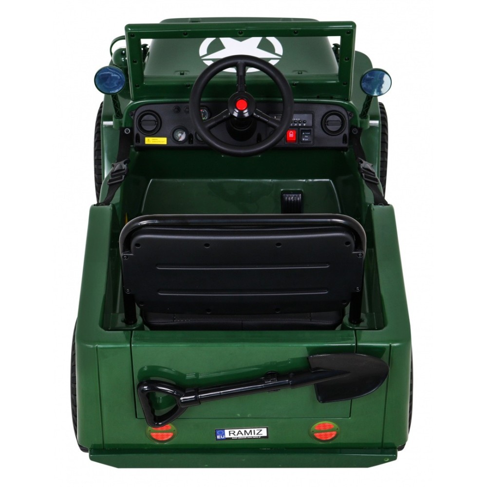 JOKO Elektrické autíčko Jeep Vojenský Retro Military 4x4, kožené sedadlo, penové kolesá, zelené