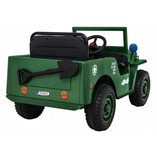 JOKO Elektrické autíčko Jeep Vojenský Retro Military 4x4, kožené sedadlo, penové kolesá, zelené