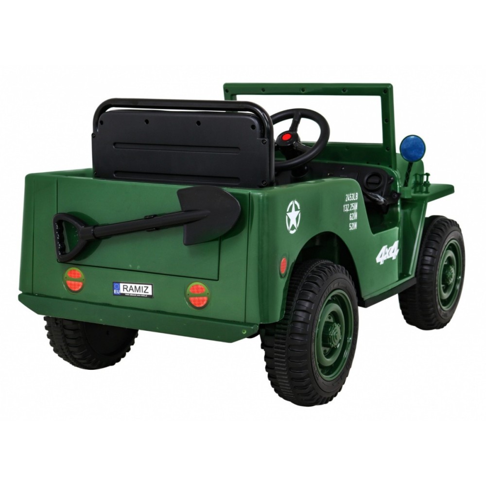 JOKO Elektrické autíčko Jeep Vojenský Retro Military 4x4, kožené sedadlo, penové kolesá, zelené