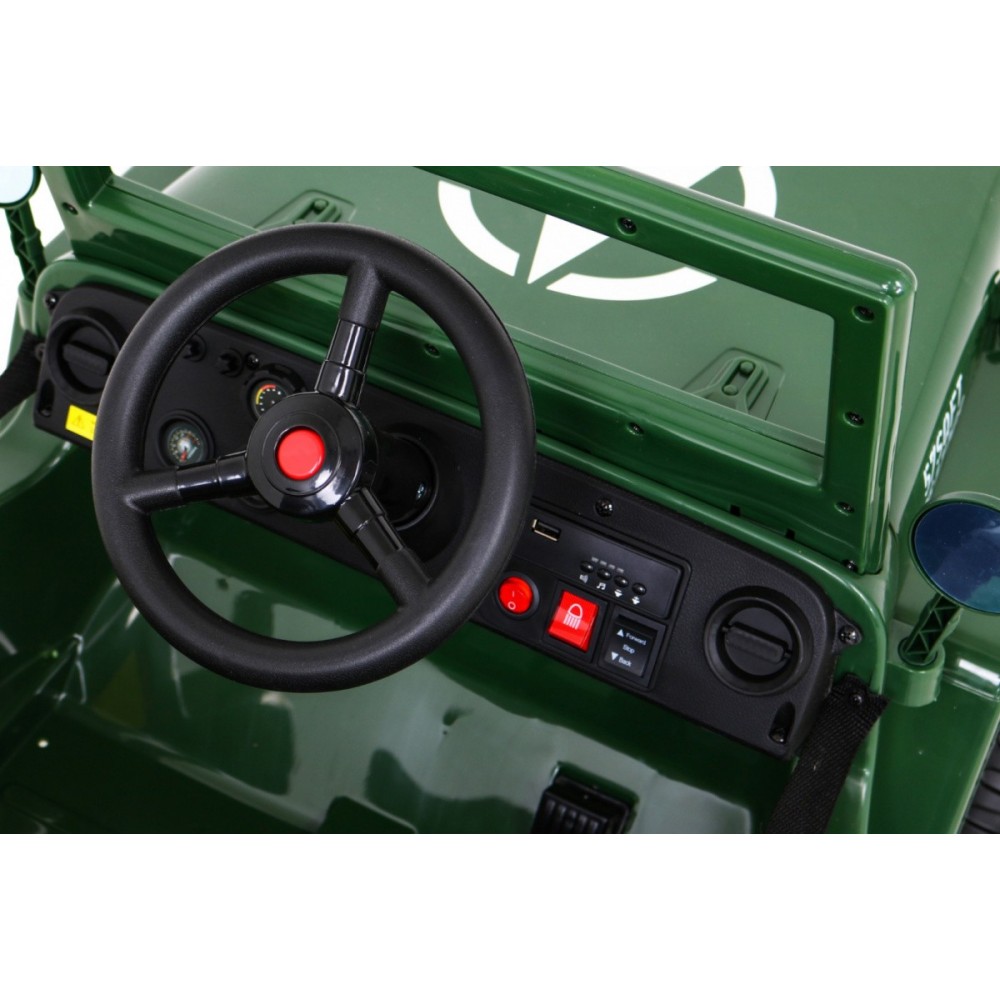 JOKO Elektrické autíčko Jeep Vojenský Retro Military 4x4, kožené sedadlo, penové kolesá, zelené