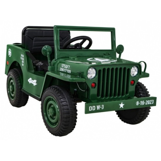 JOKO Elektrické autíčko Jeep Vojenský Retro Military 4x4, kožené sedadlo, penové kolesá, zelené