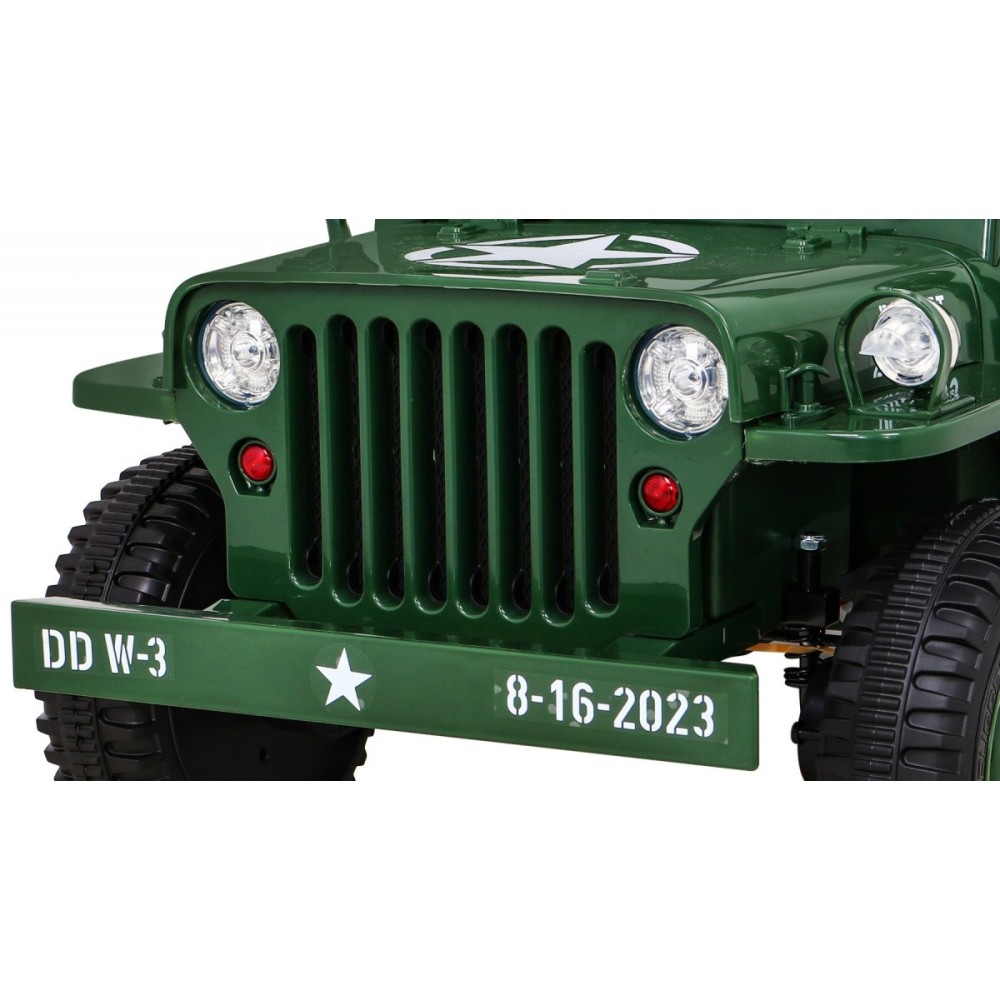 JOKO Elektrické autíčko Jeep Vojenský Retro Military 4x4, kožené sedadlo, penové kolesá, zelené