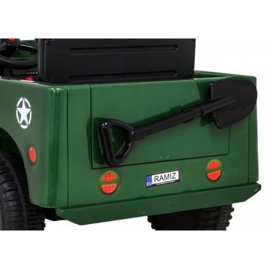 JOKO Elektrické autíčko Jeep Vojenský Retro Military 4x4, kožené sedadlo, penové kolesá, zelené