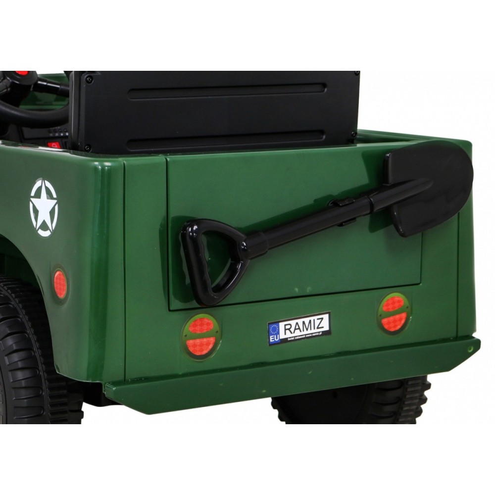 JOKO Elektrické autíčko Jeep Vojenský Retro Military 4x4, kožené sedadlo, penové kolesá, zelené