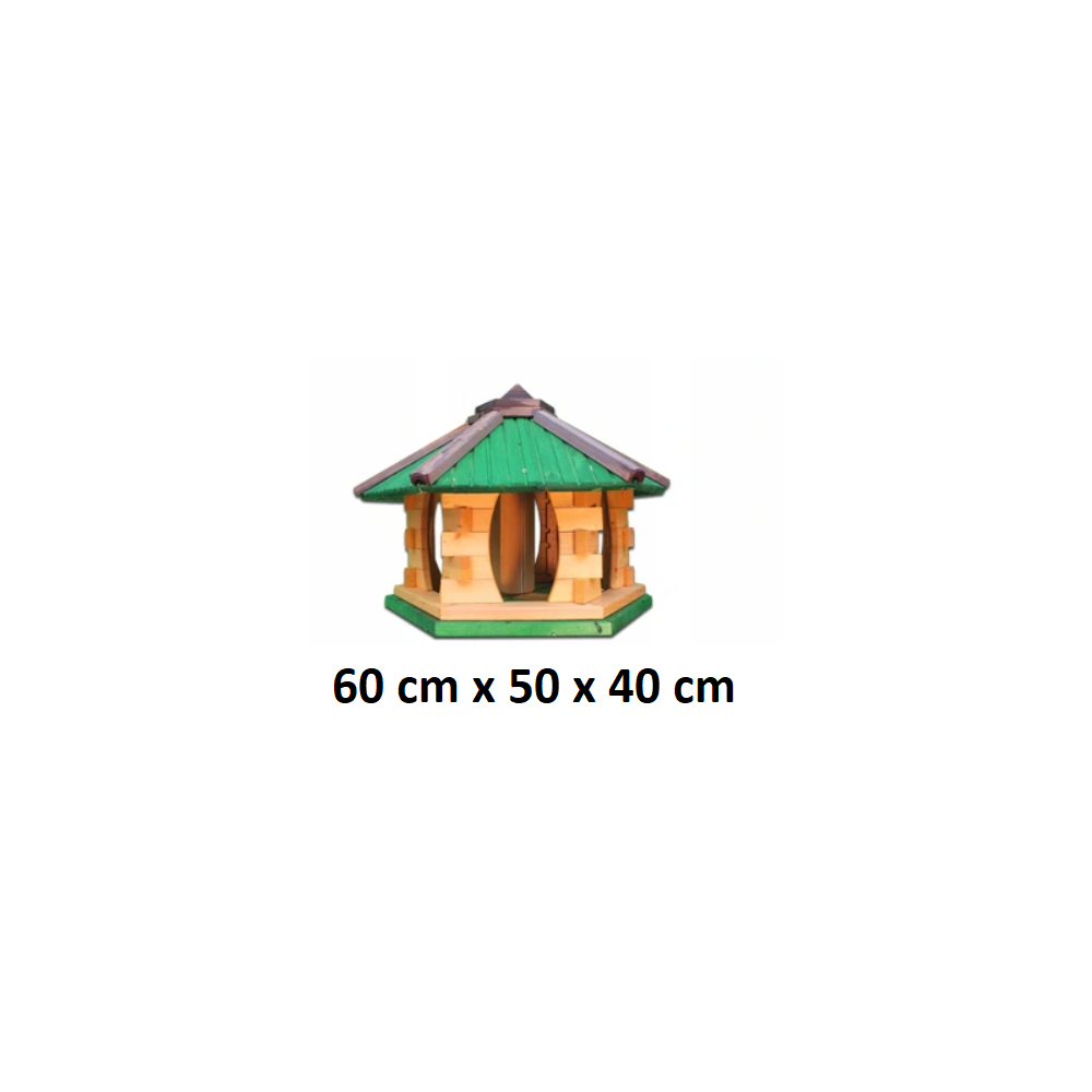 MKSTOR Drevené kŕmitko pre vtáky 60cmx50x40cm, vtáčia búdka so zásobníkom jedla, zelená