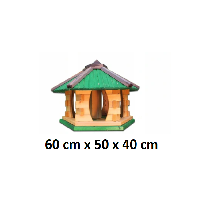 MKSTOR Drevené kŕmitko pre vtáky 60cmx50x40cm, vtáčia búdka so zásobníkom jedla, zelená