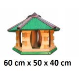 MKSTOR Drevené kŕmitko pre vtáky 60cmx50x40cm, vtáčia búdka so zásobníkom jedla, zelená