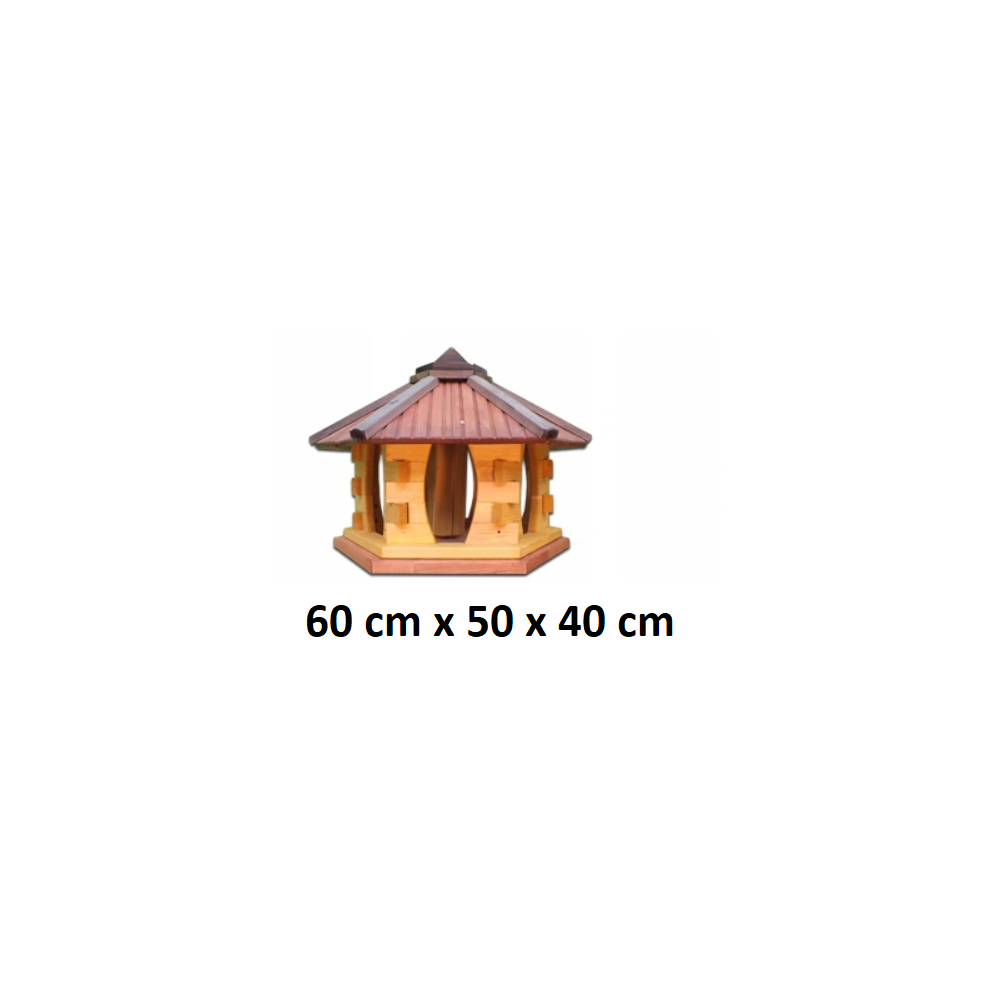 MKSTOR Drevené kŕmitko pre vtáky 60cmx50x40cm, vtáčia búdka so zásobníkom jedla, tik