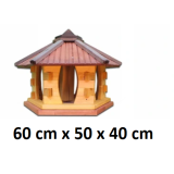 MKSTOR Drevené kŕmitko pre vtáky 60cmx50x40cm, vtáčia búdka so zásobníkom jedla, tik