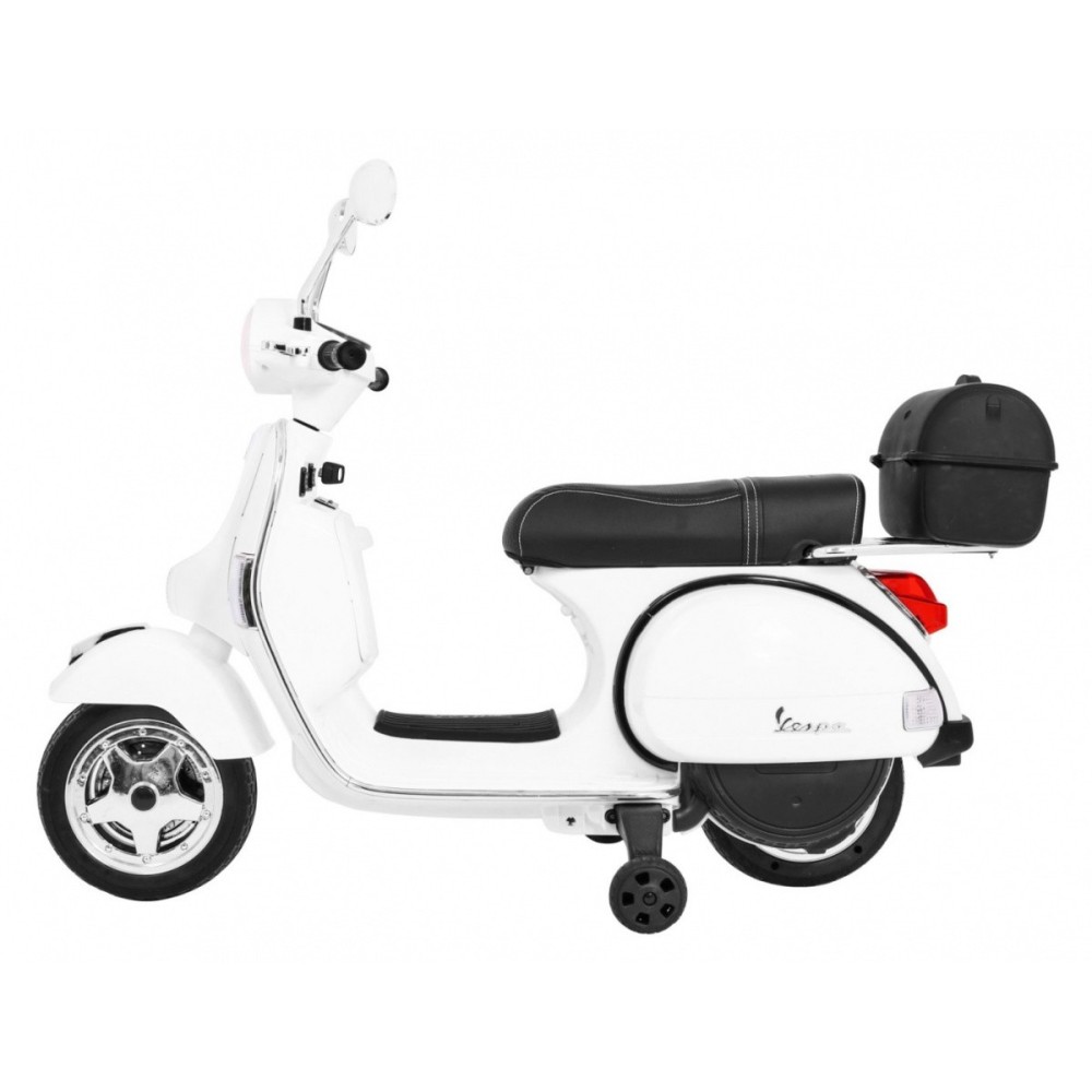JOKO Elektrický skúter VESPA, penové kolesá, kožené sedadlo, biely