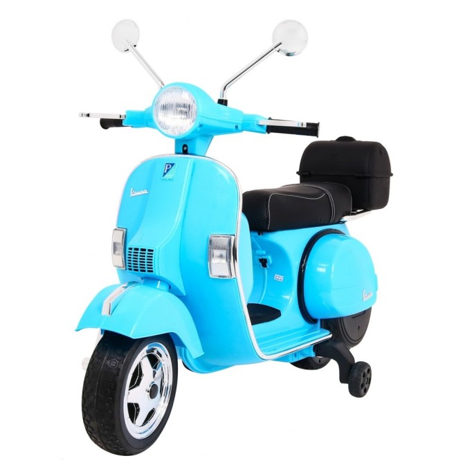 JOKO Elektrický skúter VESPA, penové kolesá, kožené sedadlo, modrý