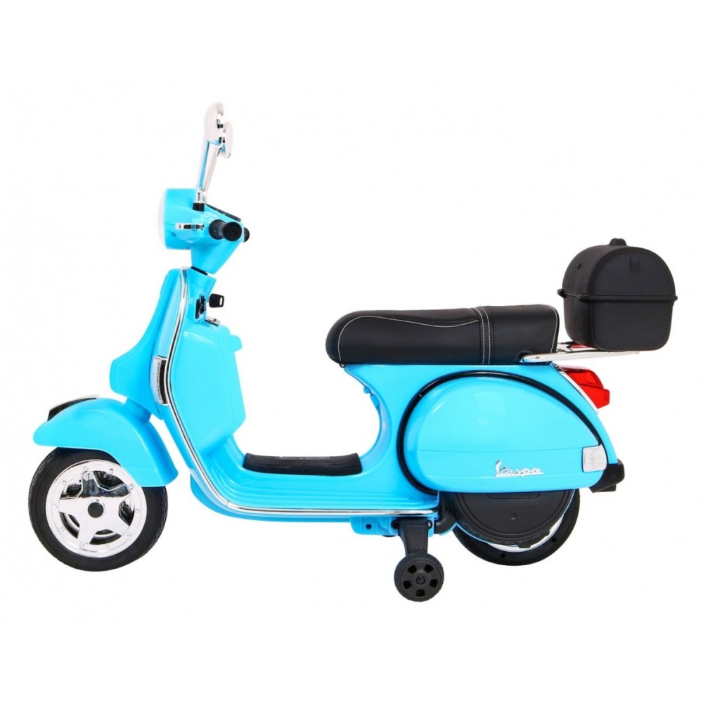 JOKO Elektrický skúter VESPA, penové kolesá, kožené sedadlo, modrý