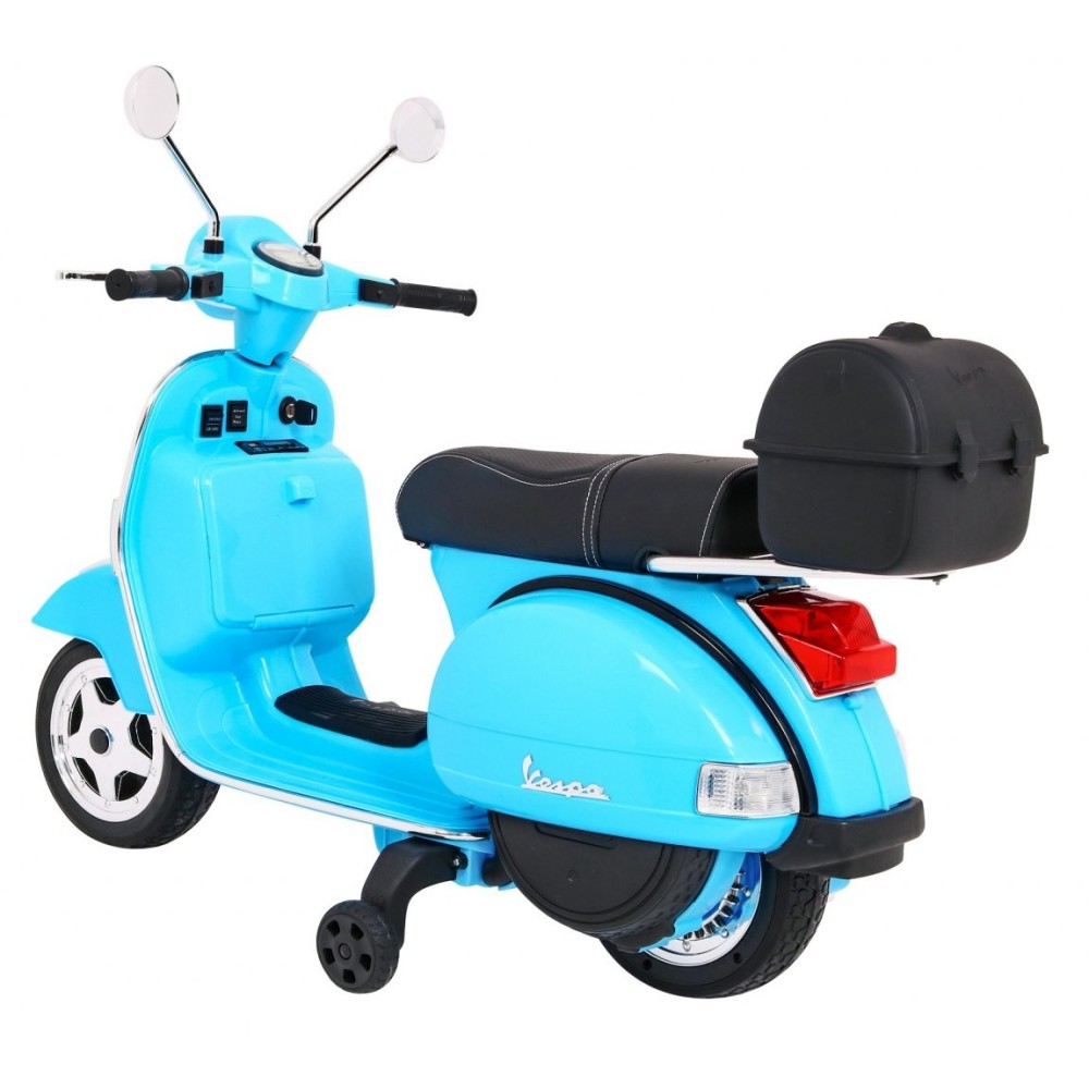 JOKO Elektrický skúter VESPA, penové kolesá, kožené sedadlo, modrý