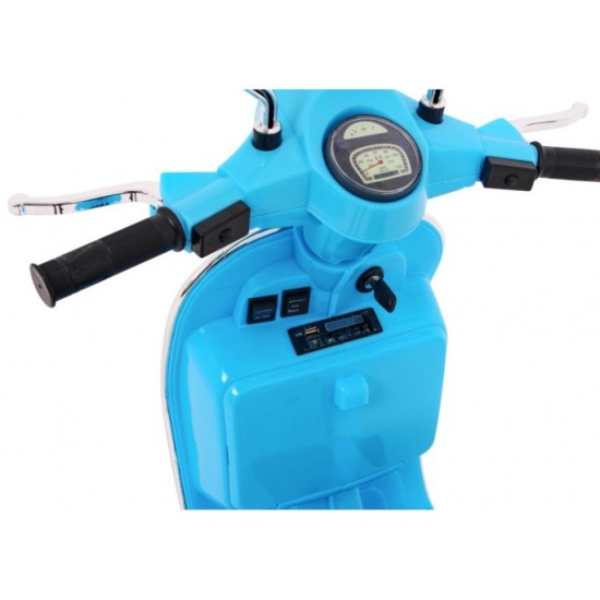 JOKO Elektrický skúter VESPA, penové kolesá, kožené sedadlo, modrý