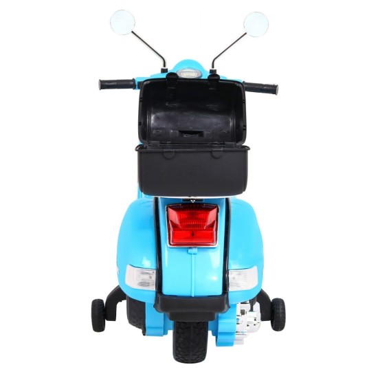 JOKO Elektrický skúter VESPA, penové kolesá, kožené sedadlo, modrý