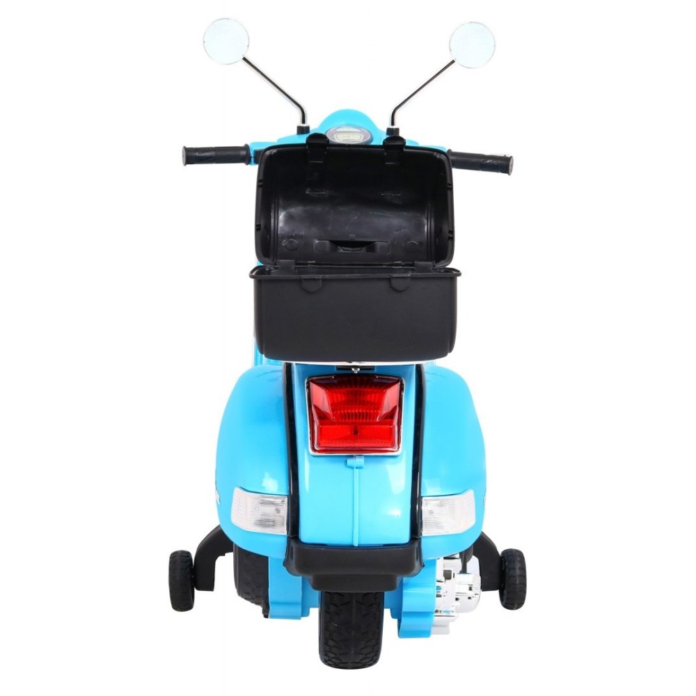 JOKO Elektrický skúter VESPA, penové kolesá, kožené sedadlo, modrý