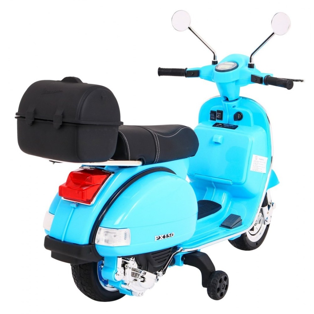 JOKO Elektrický skúter VESPA, penové kolesá, kožené sedadlo, modrý