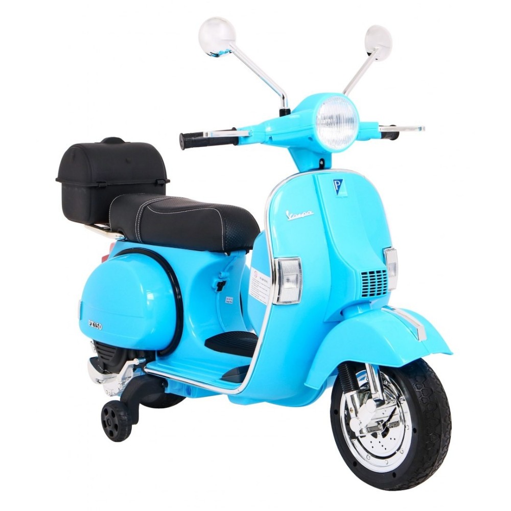JOKO Elektrický skúter VESPA, penové kolesá, kožené sedadlo, modrý