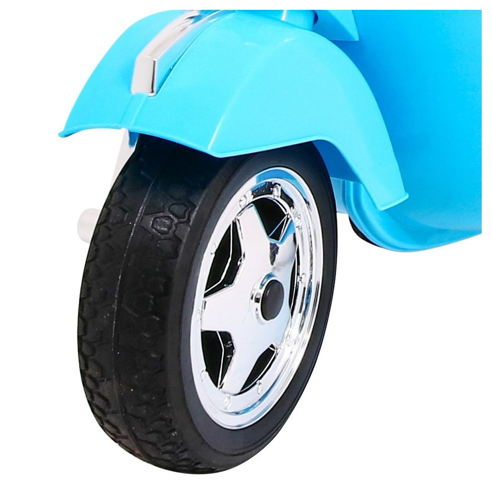 JOKO Elektrický skúter VESPA, penové kolesá, kožené sedadlo, modrý