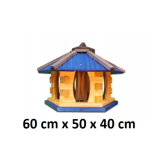 MKSTOR Drevené kŕmitko pre vtáky 60cmx50x40cm, vtáčia búdka so zásobníkom jedla, modrá