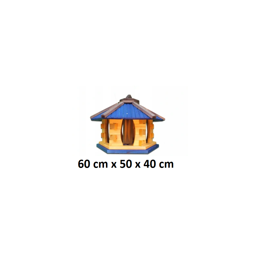MKSTOR Drevené kŕmitko pre vtáky 60cmx50x40cm, vtáčia búdka so zásobníkom jedla, modrá