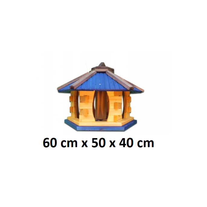 MKSTOR Drevené kŕmitko pre vtáky 60cmx50x40cm, vtáčia búdka so zásobníkom jedla, modrá