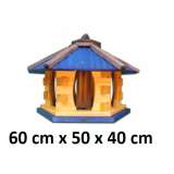 MKSTOR Drevené kŕmitko pre vtáky 60cmx50x40cm, vtáčia búdka so zásobníkom jedla, modrá