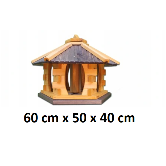 MKSTOR Drevené kŕmitko pre vtáky 60cmx50x40cm, vtáčia búdka so zásobníkom jedla, sivá
