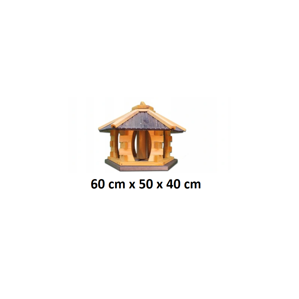 MKSTOR Drevené kŕmitko pre vtáky 60cmx50x40cm, vtáčia búdka so zásobníkom jedla, sivá