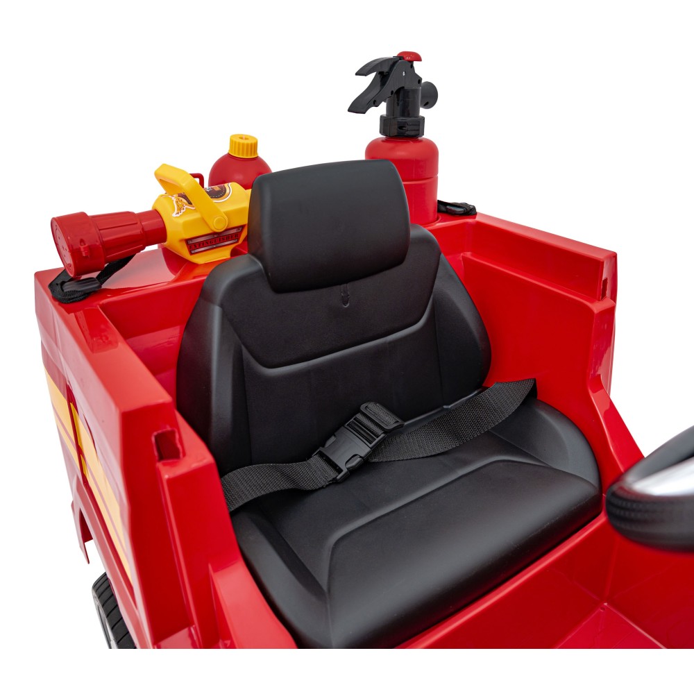 JOKO Elektrické autíčko Hasičské auto s Majákmi, penové kolesá, diaľkové ovládanie, nosnosť 30kg + striekacia pištoľ, helma, čer