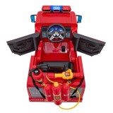 JOKO Elektrické autíčko Hasičské auto s Majákmi, penové kolesá, diaľkové ovládanie, nosnosť 30kg + striekacia pištoľ, helma, čer