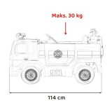 JOKO Elektrické autíčko Hasičské auto s Majákmi, penové kolesá, diaľkové ovládanie, nosnosť 30kg + striekacia pištoľ, helma, čer