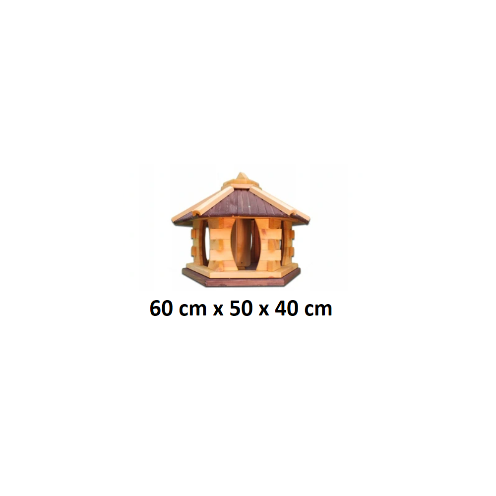 MKSTOR Drevené kŕmitko pre vtáky 60cmx50x40cm, vtáčia búdka so zásobníkom jedla, hnedá