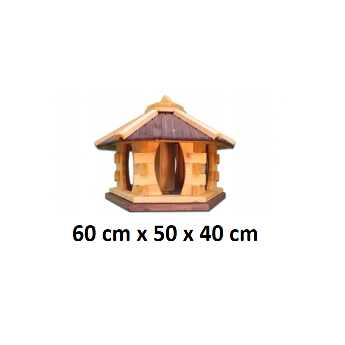 MKSTOR Drevené kŕmitko pre vtáky 60cmx50x40cm, vtáčia búdka so zásobníkom jedla, hnedá