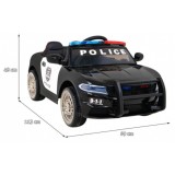 JOKO Elektrické autíčko Polícia s Megafónom, penové kolesá, kožené sedadlo, policajné majáky + zvuk Sirény, čierne